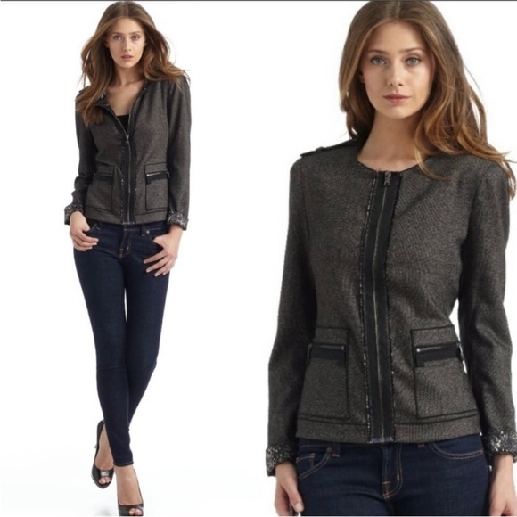 Elie Tahari Dina Tweed Military Jacket - Picture 2 of 11